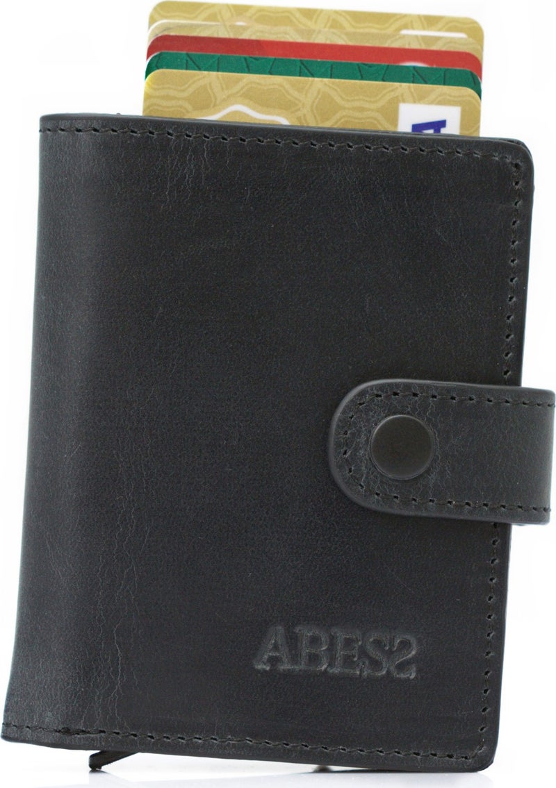 Card Holder Wallet , Luxury Leather (Crazy) Mechanism Card Holder Wallet