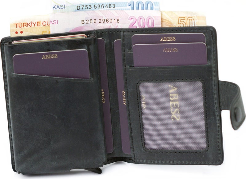 Card Holder Wallet , Luxury Leather (Crazy) Mechanism Card Holder Wallet
