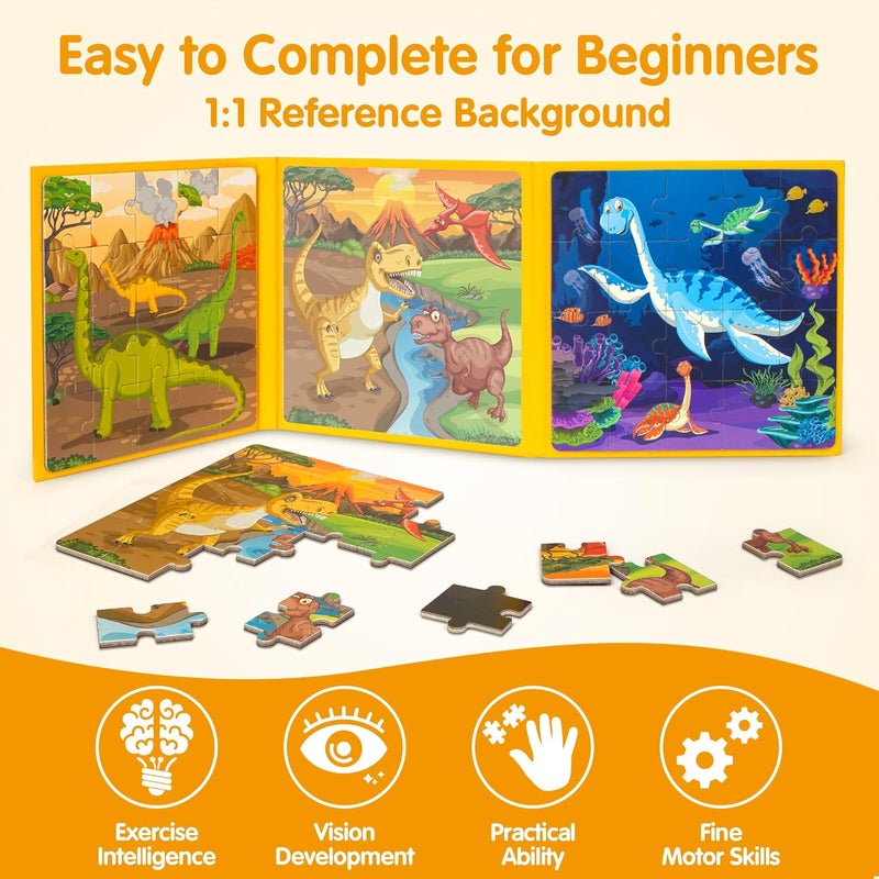 SYNARRY Children's Puzzle Dinosaur Magnetic Puzzle from 3 4 5 Years, 20 Pieces Magnetic Puzzle for Travel Children, Travel Games Children Learning Toy for Children - Learning Magnet Gift for Road Trip - Image 4