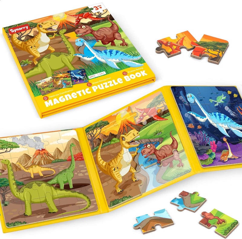 SYNARRY Children's Puzzle Dinosaur Magnetic Puzzle from 3 4 5 Years, 20 Pieces Magnetic Puzzle for Travel Children, Travel Games Children Learning Toy for Children - Learning Magnet Gift for Road Trip - Image 1