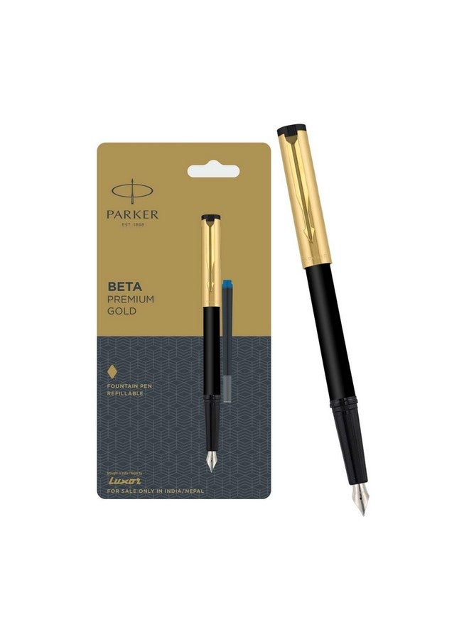 PARKER Parker Beta Premium Gold Trim Fountain Pen | Gold Finish Cap With 1 Ink Cartridge | Ink Color - Blue | Unique Gift For Employees | Leading Pen For Corporates  - Image 1