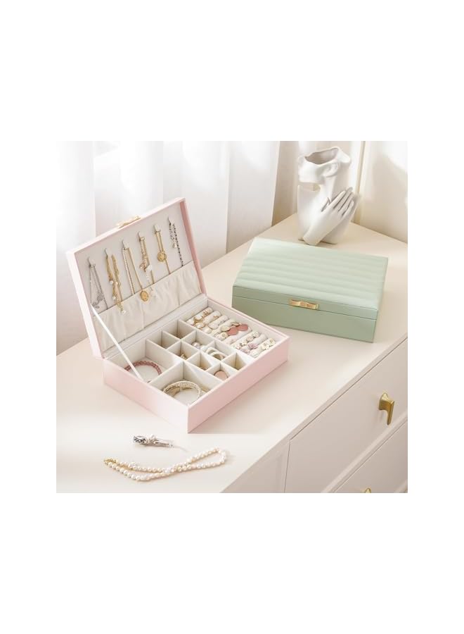 The Bros Women Jewelry Box Organizer - Leather Jewelry Box for Necklaces Earrings Rings Bracelets Watches Multifunctional Storage Mother's Day Gift Women Wife Daughter Gift (PINK) - Image 4