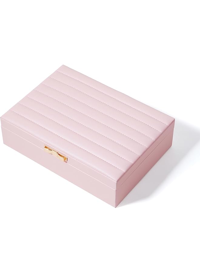The Bros Women Jewelry Box Organizer - Leather Jewelry Box for Necklaces Earrings Rings Bracelets Watches Multifunctional Storage Mother's Day Gift Women Wife Daughter Gift (PINK) - Image 1