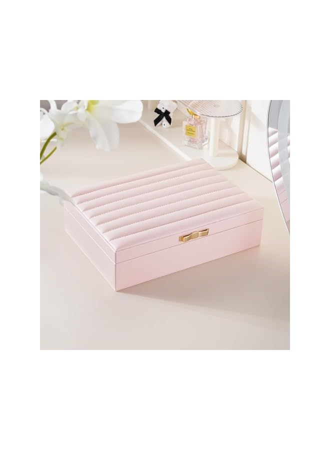 The Bros Women Jewelry Box Organizer - Leather Jewelry Box for Necklaces Earrings Rings Bracelets Watches Multifunctional Storage Mother's Day Gift Women Wife Daughter Gift (PINK) - Image 2