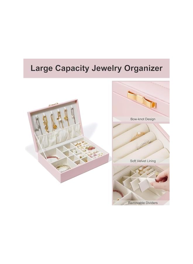 The Bros Women Jewelry Box Organizer - Leather Jewelry Box for Necklaces Earrings Rings Bracelets Watches Multifunctional Storage Mother's Day Gift Women Wife Daughter Gift (PINK) - Image 3