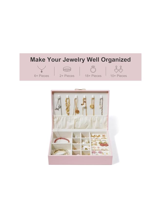 The Bros Women Jewelry Box Organizer - Leather Jewelry Box for Necklaces Earrings Rings Bracelets Watches Multifunctional Storage Mother's Day Gift Women Wife Daughter Gift (PINK) - Image 5