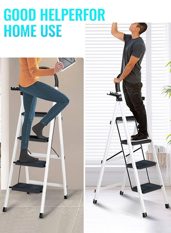 دي إم جي تك سلم ذو أربع خطوات قابل للطي، مرمى ذو خطوة قابلة للطي مع دواسة واسعة مضادة للانزلاق، سلم صلب صلب للمنزل، المطبخ، الحديقة، المكتب - Image 5