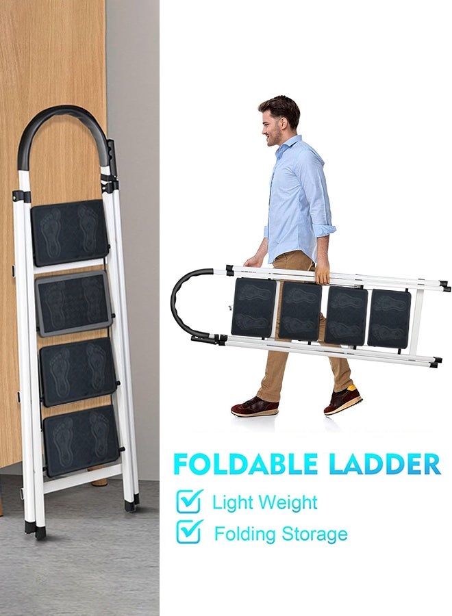 دي إم جي تك سلم ذو أربع خطوات قابل للطي، مرمى ذو خطوة قابلة للطي مع دواسة واسعة مضادة للانزلاق، سلم صلب صلب للمنزل، المطبخ، الحديقة، المكتب - Image 4