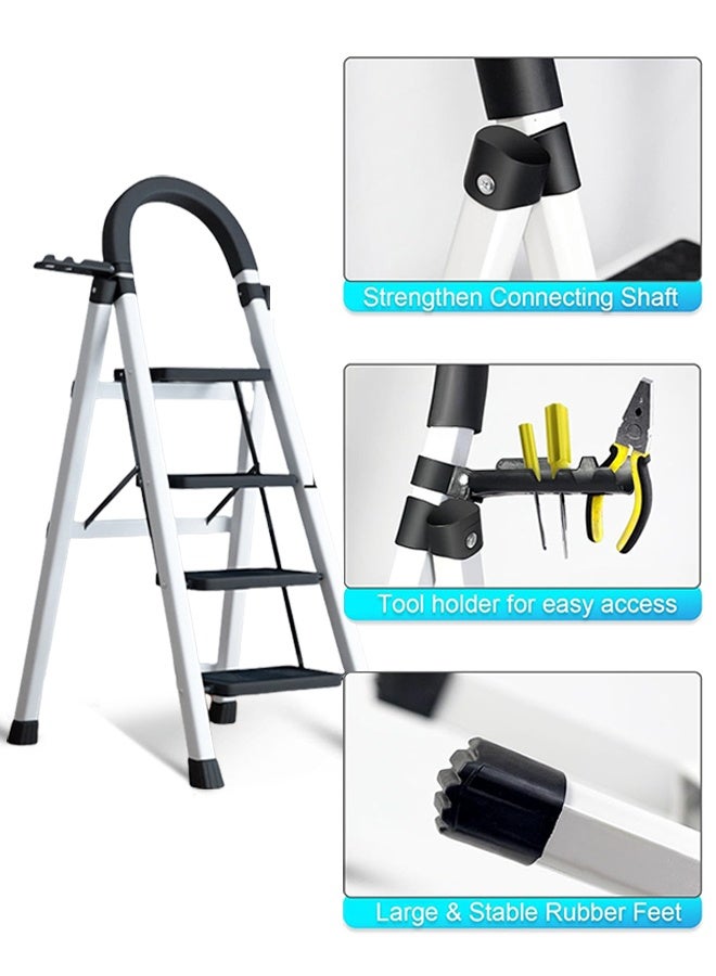 دي إم جي تك سلم ذو أربع خطوات قابل للطي، مرمى ذو خطوة قابلة للطي مع دواسة واسعة مضادة للانزلاق، سلم صلب صلب للمنزل، المطبخ، الحديقة، المكتب - Image 2