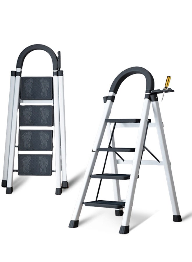 دي إم جي تك سلم ذو أربع خطوات قابل للطي، مرمى ذو خطوة قابلة للطي مع دواسة واسعة مضادة للانزلاق، سلم صلب صلب للمنزل، المطبخ، الحديقة، المكتب - Image 1