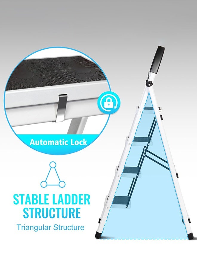 دي إم جي تك سلم ذو أربع خطوات قابل للطي، مرمى ذو خطوة قابلة للطي مع دواسة واسعة مضادة للانزلاق، سلم صلب صلب للمنزل، المطبخ، الحديقة، المكتب - Image 3