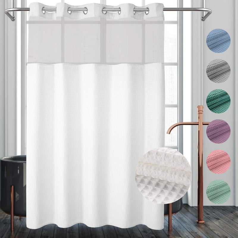 River Dream White Fabric Shower Curtain Set, Cotton Blend, Waffle Weave, with Snap in Replacement Liner，71 x 74 inches White 71"W x 74"L (Pack of 1)