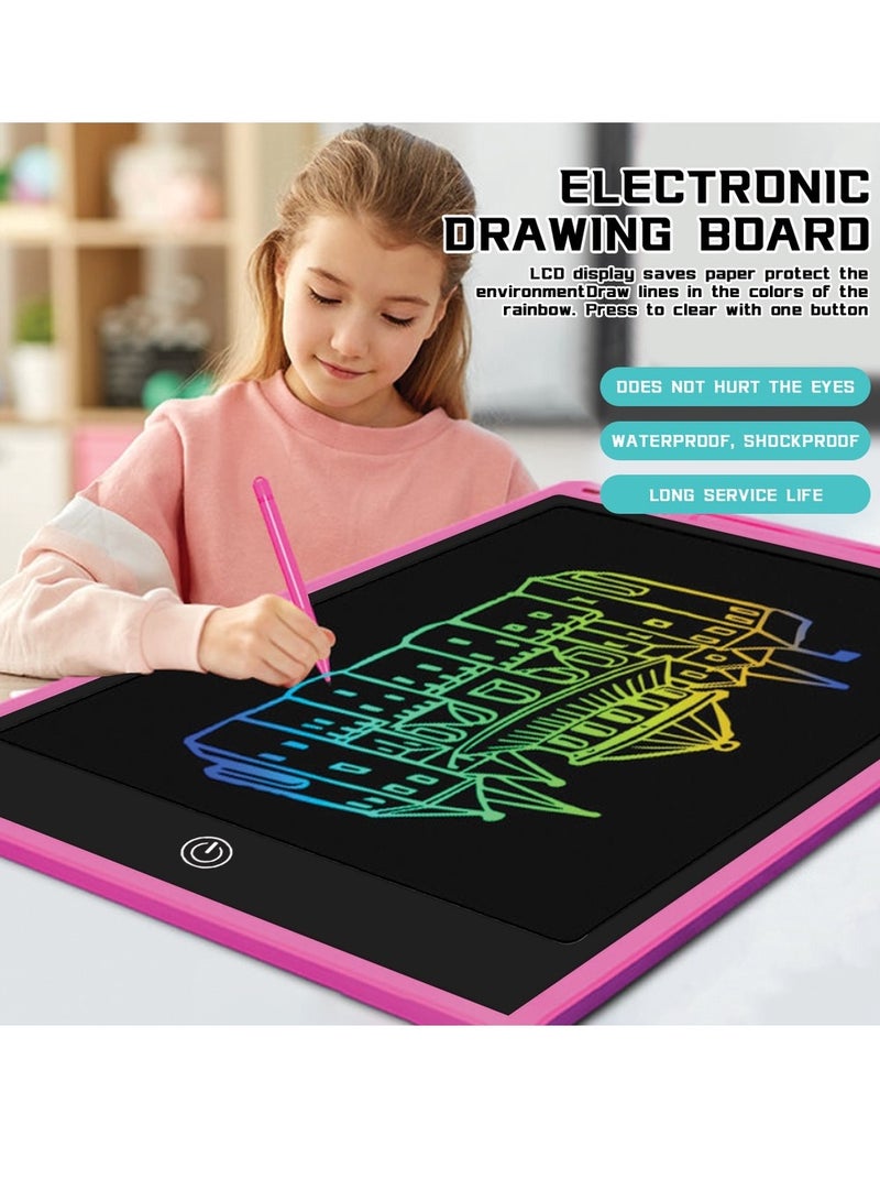 لوحة كتابة LCD، لوحة رسم إلكترونية، مادة ABS، قوية ومقاومة للاهتراء، خطوط جرافيتي ملونة، وظيفة المسح بنقرة واحدة، وردي - 12 بوصة - Image 4