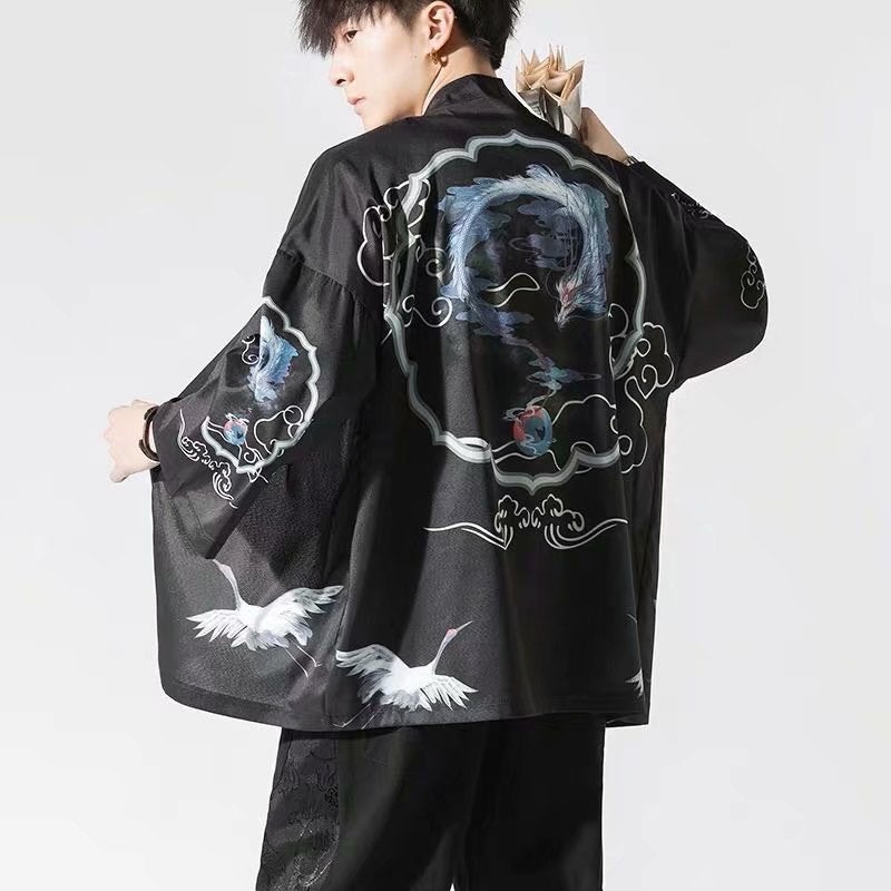 Summer Kimono Cardigan Loose Fit Mens Fashion 30 Cloud Dragon Blue 