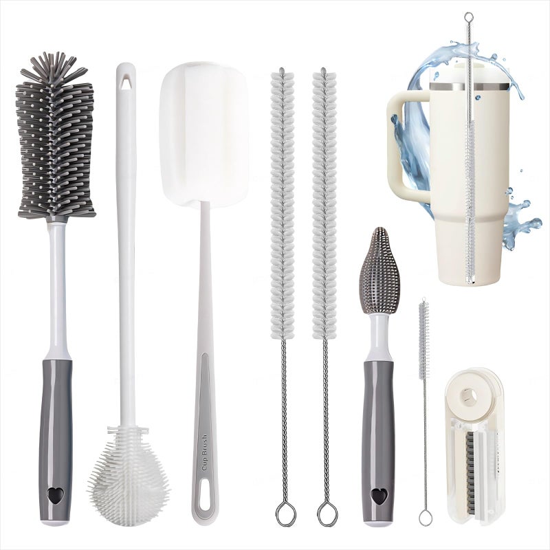 Dosanlues 8Pcs Water Bottle Cleaner Brush  Multipurpose Cup Cleaner Kit with Long Nylon Straw Brush Long Handle Silicone Bottles Cleaning for Tumbler Sports Water Bottle Wine Glass