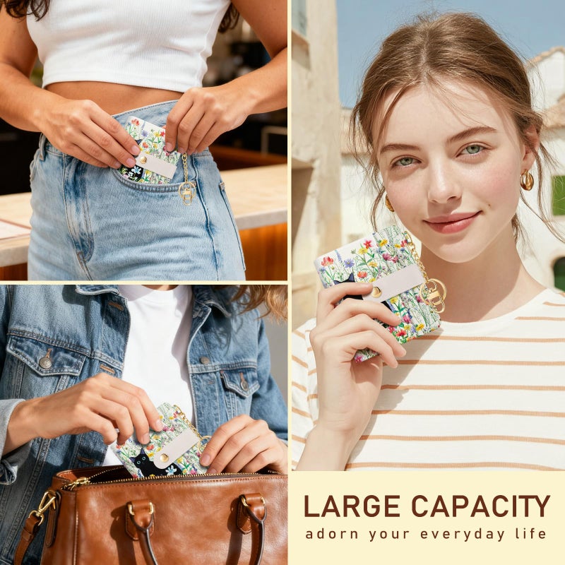 Jogjam Black Cat Flower Floral Aesthetic Rfid Women Wallet, Cute Small Slim Thin Compact Credit Card Wallet, PU Leather Bifold Cash Wallet, Zipper Coin Pocket ID Window, Girls Girly Teens Gifts - Image 2