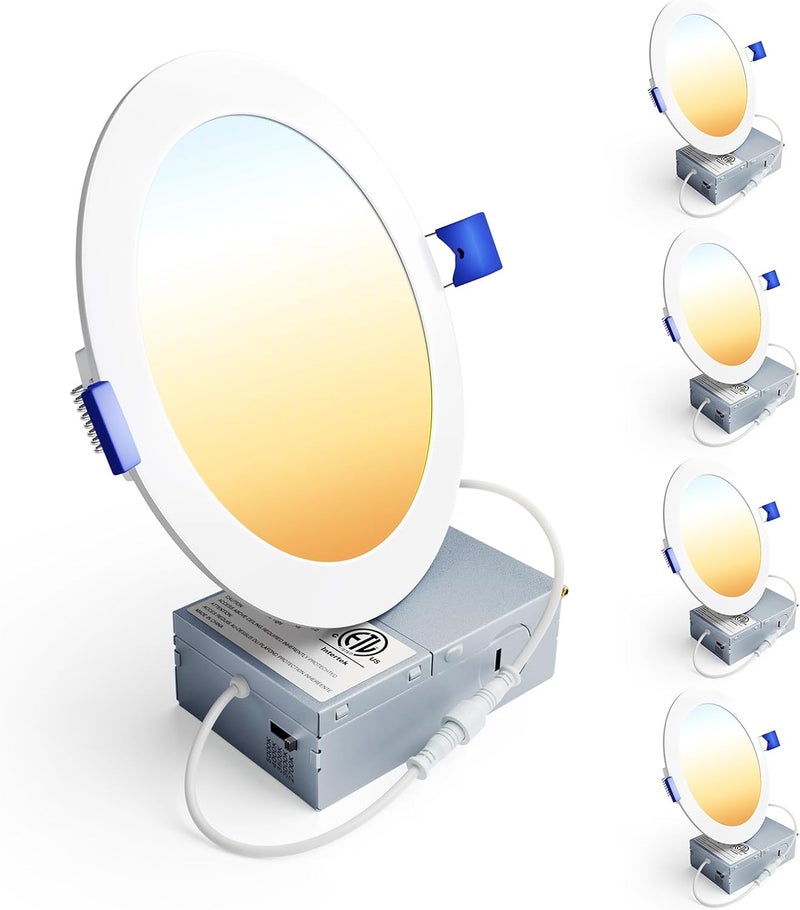Ensenior 4 Pack 6 Inch LED Recessed Light, Dimmable, 2700K-5000K 5CCT, 1200LM High Brightness, 12W 120V, Damp Rated, Ultra-Thin Canless Wafer Ceiling Light - ETL & FCC & IC - Image 1