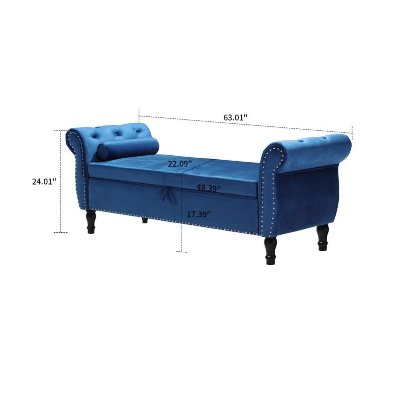 FOREMOST SOFA Velvet Upholstered Storage Bench Sofa Bench Sofa couches Ottoman Bench 2seater Sofa Chaise Lounger Puffy for Living Room Bedroom Office Blue - Image 2
