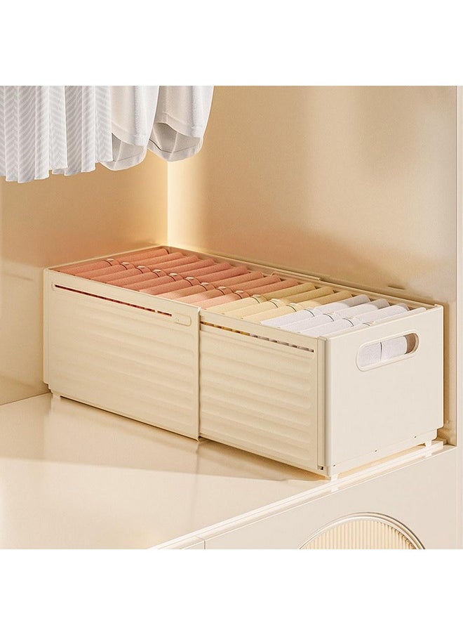 divinezon divinezon Stackable Foldable Slider Storage Box | Multipurpose Adjustable storage organizer for Home & Kitchen Accessories | White | 28-48 X 20 X 15 CM  - Image 1
