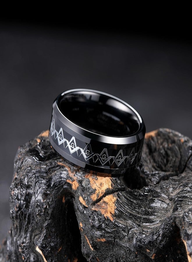 King Will 8mm Black Freemason Masonic Tungsten Rings Polished Beveled Edge Ring, Size 11 - Image 3