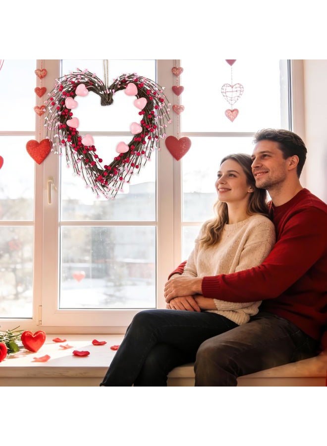 U'Artlines 15 Inch Valentine's Day Wreath, Pink Heart Shaped Door Wreath with Cute Berries for Valentine's Day Gift Wedding Anniversary Festival Front Door Wall Decor - Image 3