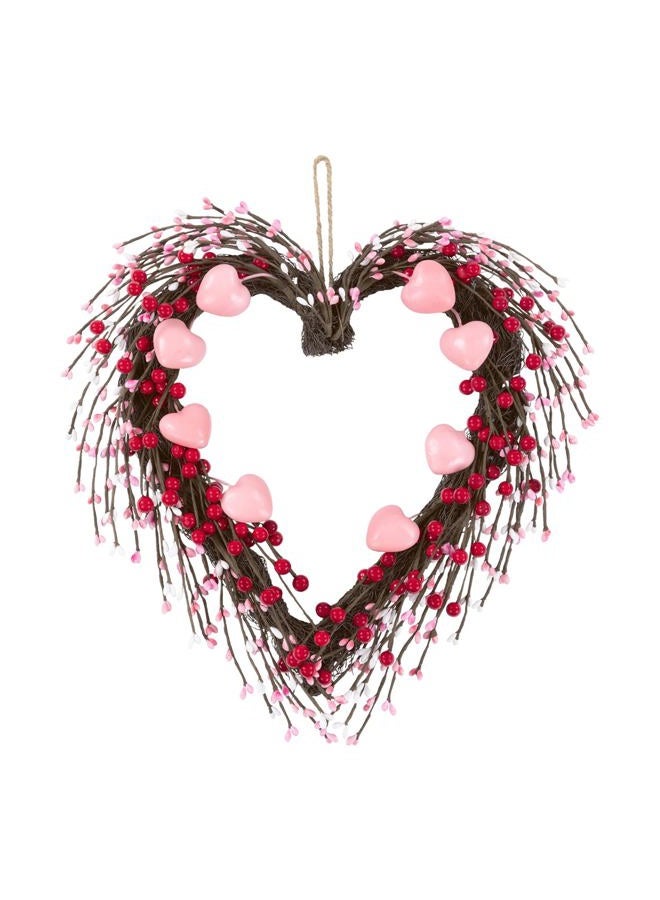 U'Artlines 15 Inch Valentine's Day Wreath, Pink Heart Shaped Door Wreath with Cute Berries for Valentine's Day Gift Wedding Anniversary Festival Front Door Wall Decor - Image 1