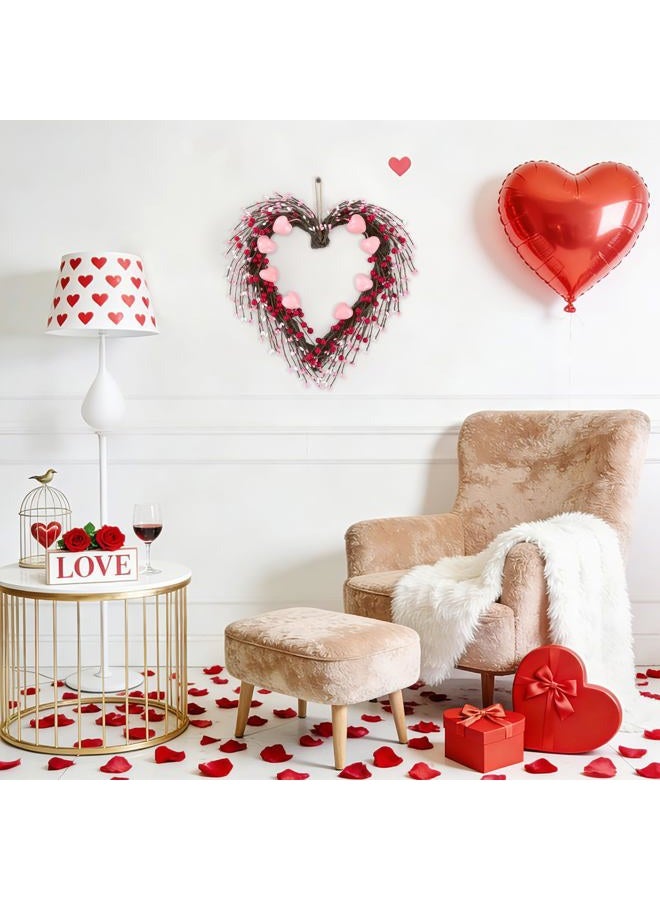 U'Artlines 15 Inch Valentine's Day Wreath, Pink Heart Shaped Door Wreath with Cute Berries for Valentine's Day Gift Wedding Anniversary Festival Front Door Wall Decor - Image 5