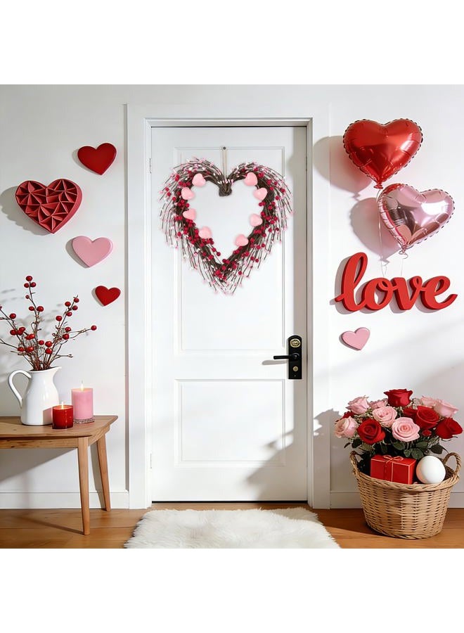 U'Artlines 15 Inch Valentine's Day Wreath, Pink Heart Shaped Door Wreath with Cute Berries for Valentine's Day Gift Wedding Anniversary Festival Front Door Wall Decor - Image 2