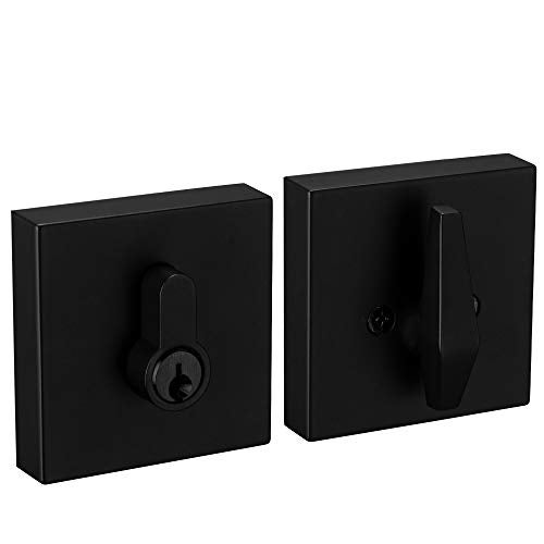 Berlin Modisch Contemporary Square Single Cylinder Deadbolt Lock for Front Door Entrance Modern High Security Heavy Duty – Iron Black Finish - Image 1
