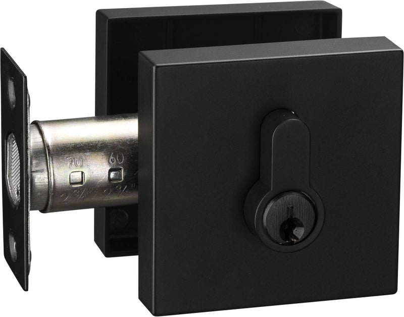 Berlin Modisch Contemporary Square Single Cylinder Deadbolt Lock for Front Door Entrance Modern High Security Heavy Duty – Iron Black Finish - Image 2