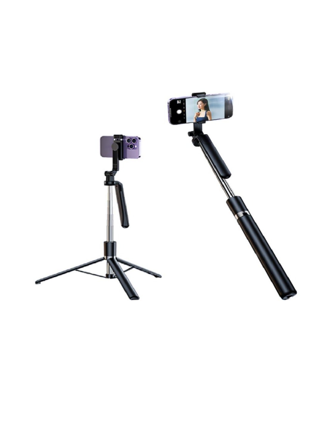 Selfie Stick, with Fill Light Phone Clip Tripod Quadrupod Wireless Bluetooth Remote Control Selfie Stick, Stainless Steel Expandable Compatible with All Mobile Phones