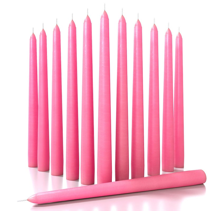 CANDWAX 12 inch Taper Candles Set of 12  Dripless and Smokeless Candle Unscented  Slow Burning Candle Sticks  Pink Candles