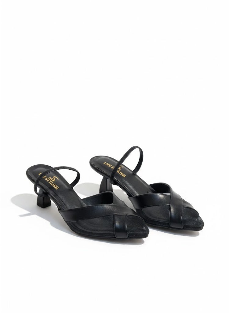 لايف ستيلاش  أحذية بكعب متوسط جلد مع مطاط F-608 - أسود - Image 2