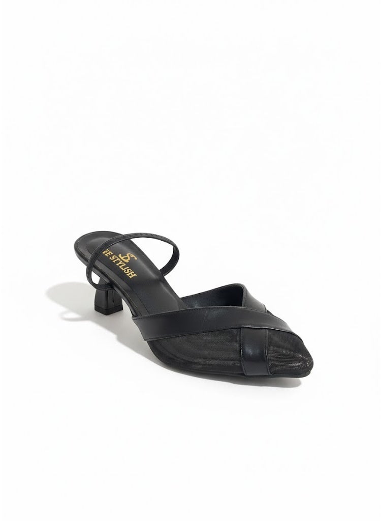 لايف ستيلاش  أحذية بكعب متوسط جلد مع مطاط F-608 - أسود - Image 4