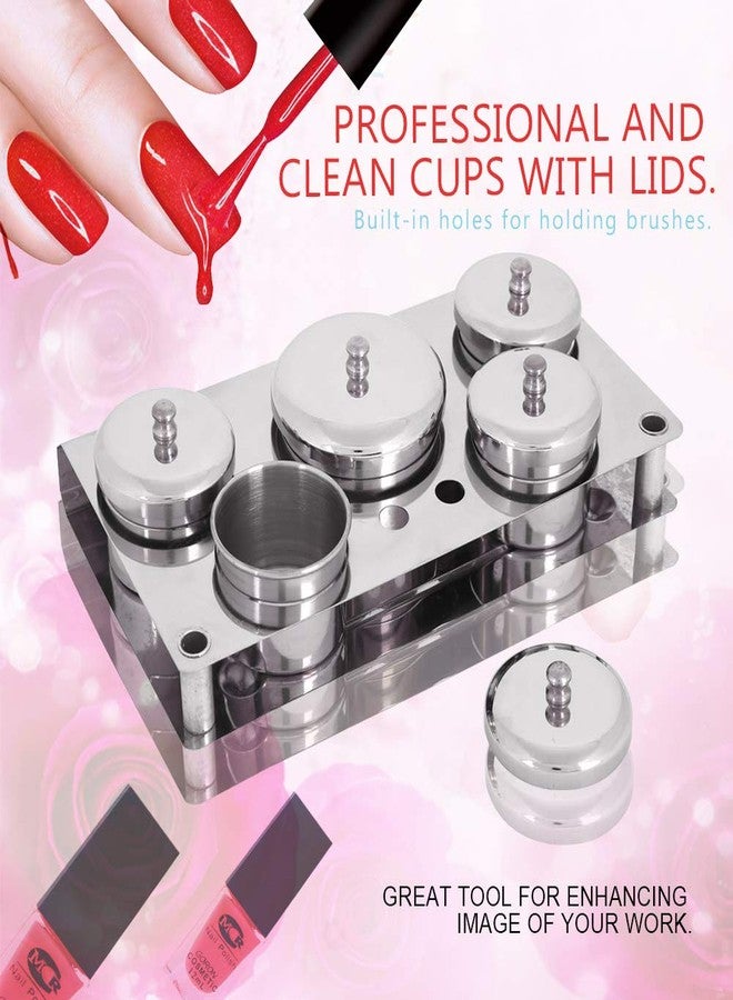 Agatige 5PCS Nail Art Powder Liquid Cup, Stainless Steel Mini Cans Storage Box Cans Storage Box Compact Manicure Tools Set for Nail Salon - Image 3