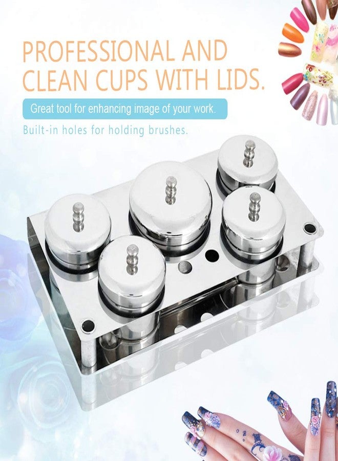 Agatige 5PCS Nail Art Powder Liquid Cup, Stainless Steel Mini Cans Storage Box Cans Storage Box Compact Manicure Tools Set for Nail Salon - Image 4