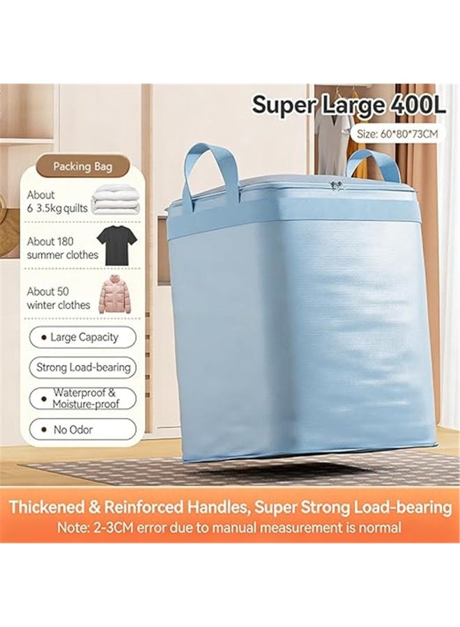 2 Pack Extra Large Moving Bags, Heavy Duty Storage Tote Packing Bags with Strong Zippers & Carrying Handles, Space Saving Oversized Storage Bag Organizer for Packing Moving and Traveling (2 Pack, Blue, 240L) - Image 2