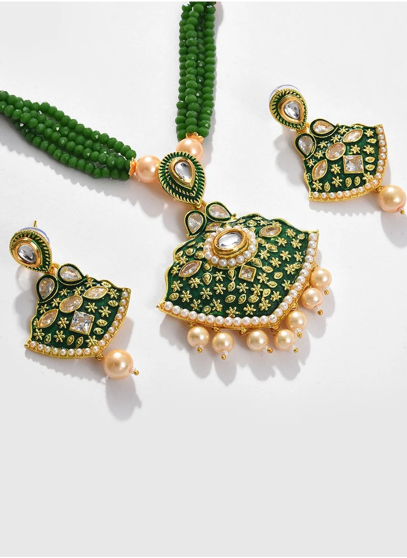 SOHI Stone-Studded & Pearl Beaded Jewellery Set
