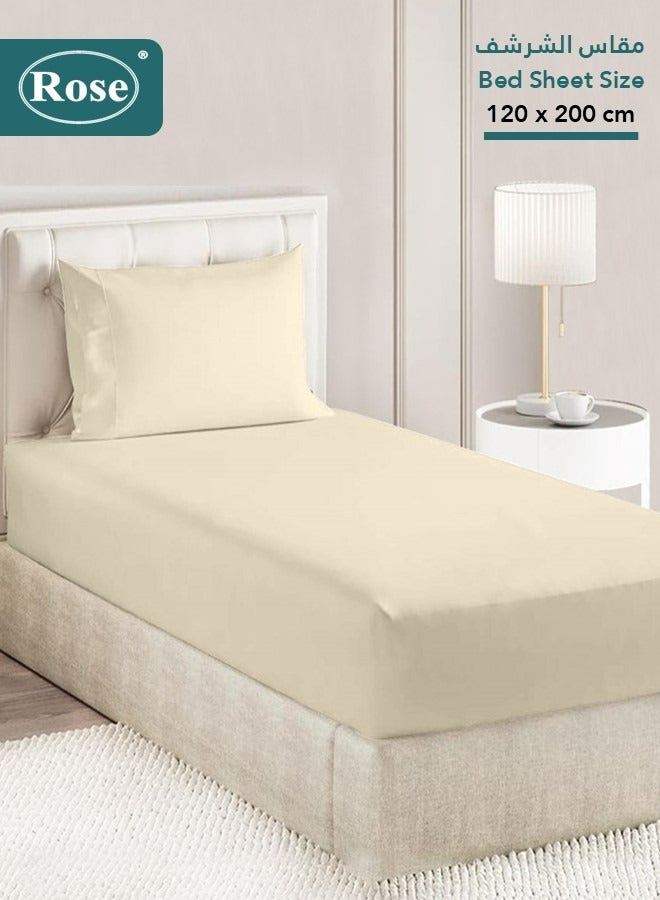 Rose Luxurious Plain Fitted Sheet with Deep Pockets and Pillow Case, Bed Sheet 2-Pieces Set, Soft & Cozy Microfiber Breathable and Cooling, Extra Twin Size 120x200 cm, Off White - Image 1