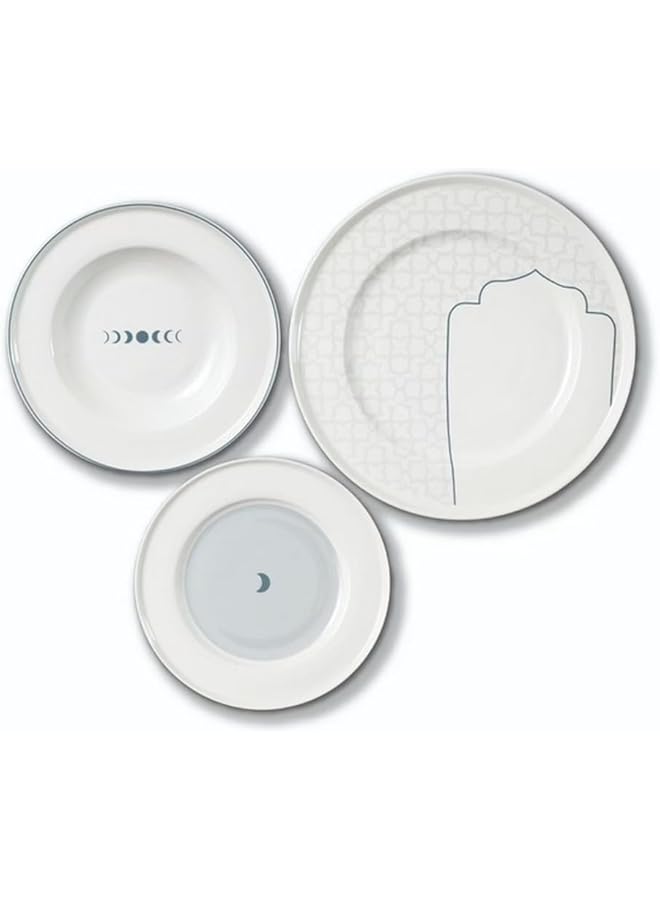 Bien Servi 18 Piece Moon Pattern Newbone Dinner Set White And Grey Bs Moon