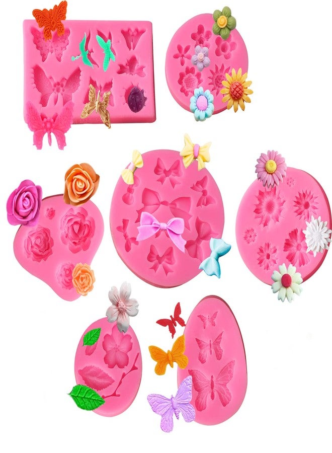 قوالب سيليكون على شكل زهور، عبوة من 7 قطع لصنع الورود، والشوكولاتة، والكيك، والفراشات، والأقواس الصغيرة، والكب كيك، والجيلي، والمافن الصغير، والحلوى - Image 1