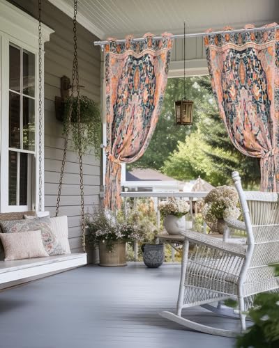 Onekaccu Rustic Boho Outdoor Curtains for Patio Waterproof, Grommet Privacy Curtain Drapes Weatherproof Outside Curtains for Porch GazeboPergola Cabana 2 Panel 54x84inch Ethnic Turkish Floral Geometric - Image 4
