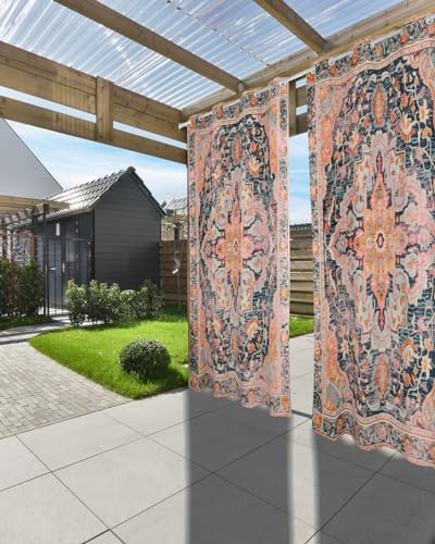 Onekaccu Rustic Boho Outdoor Curtains for Patio Waterproof, Grommet Privacy Curtain Drapes Weatherproof Outside Curtains for Porch GazeboPergola Cabana 2 Panel 54x84inch Ethnic Turkish Floral Geometric - Image 3
