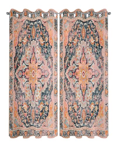 Onekaccu Rustic Boho Outdoor Curtains for Patio Waterproof, Grommet Privacy Curtain Drapes Weatherproof Outside Curtains for Porch GazeboPergola Cabana 2 Panel 54x84inch Ethnic Turkish Floral Geometric - Image 2