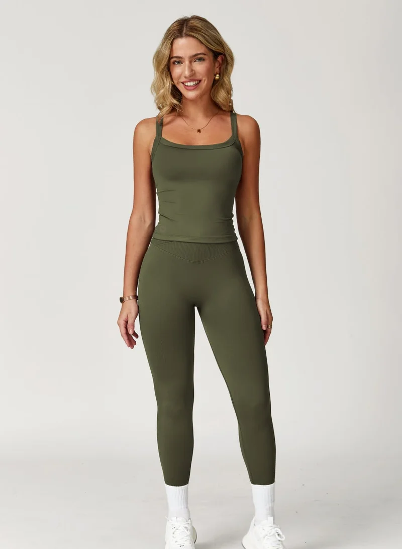 KAWN.YOGA Khaki Green Womens Square Neckline Cami Top for Women | Best Price UAE
