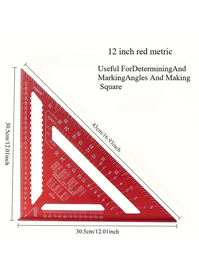 Red 12 Inch Aluminum Alloy Triangle Square Protractor Woodworking Tool - Image 4