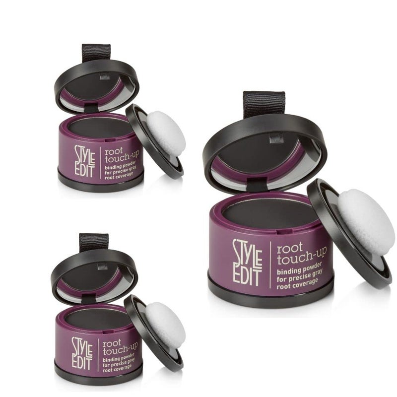 Root Touch Up Powder By Style Edit to Cover Up Dark Roots and Grays Between Salon Visits Water Resistant NonSticky Compact And MessFree Black Hair Color Pack of 3