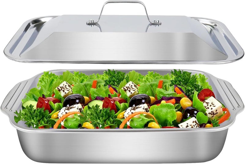 Swejos Grill Pan with Lid, Grilled Plate for Fish Dish Pan, Stainless Steel Baking Tray,Barbecue Trays with Handles, Rectangle Fish Grill Pan, Roasting Pan for Grill BBQ (Pack of 1) - Image 1