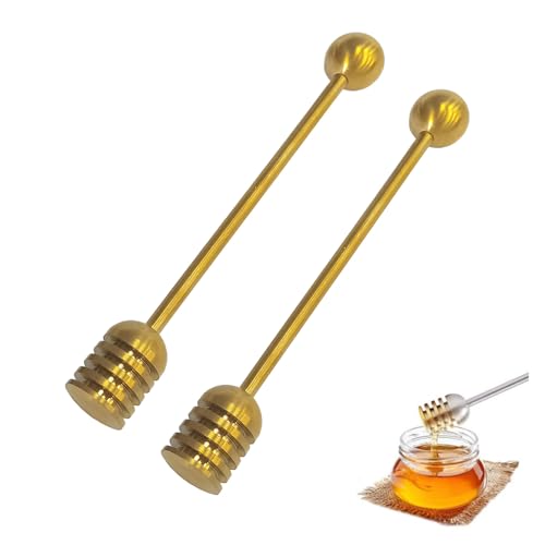 Alunsito Stainless Steel Honey Dipper Stick, 6.3 Inch Honey Wand Server, Removable Honeycomb Stick for Honey Pot Dispense Honey, Wedding Party Favors, 2 Pieces, Gold - Image 1