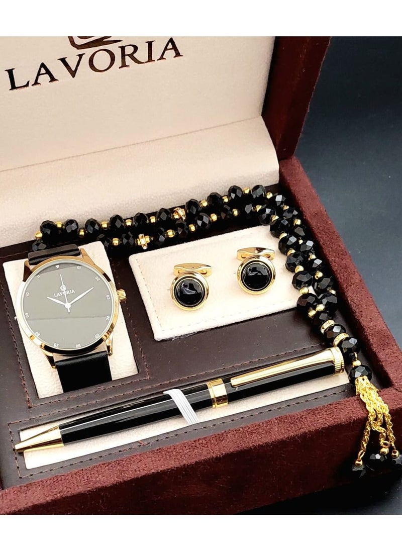 LAVORIA Laforea watch gift set for men consisting of 4 pieces, a rosary watch, a pen and a set of buttons 